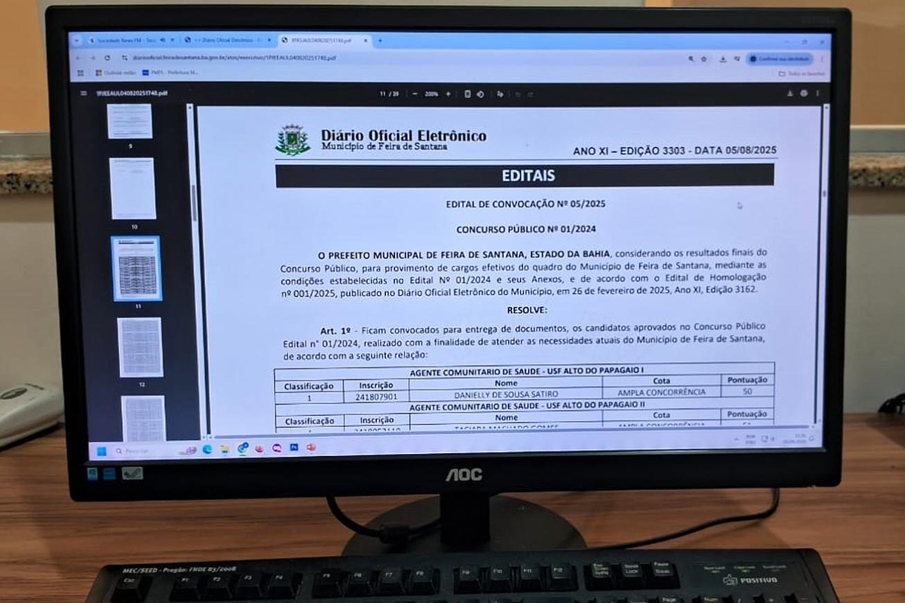 Prefeitura de Feira convoca 208 aprovados em concurso público para diversos cargos municipais